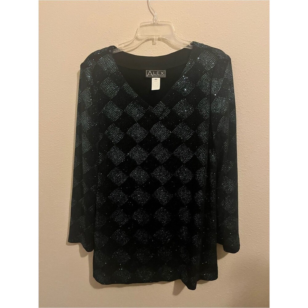 Alex Evenings Black Evening Top with Silver Label